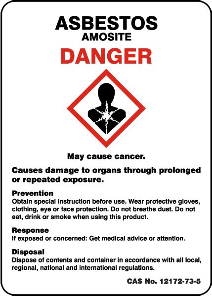 Asbestos Amosite Prevention GHS Sign - Claim Your 10% Discount