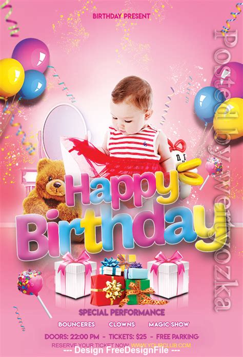 Cute baby happy birthday flyer psd template free download