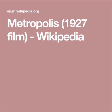 Metropolis (1927 film) - Wikipedia | Metropolis 1927, Metropolis, Film