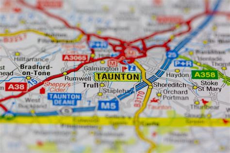 02-19-2021 Portsmouth, Hampshire, UK Taunton and Surrounding Areas Shown on a Road Map or ...