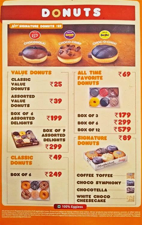 Dunkin' Donuts Menu and Price List for Central Bangalore, Bengaluru ...