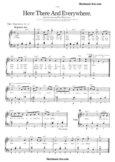 Here There And Everywhere Sheet Music Beatles | Sheet music, Beatles sheet music, Beatles music