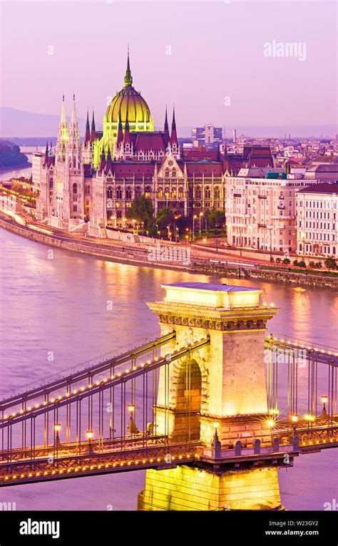 Budapest Chain Bridge Danube River Parliament Budapest Hungary Stock ...