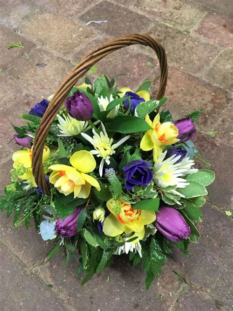 Round fresh flower basket floral arrangement for Easter, Mothers day, birthday, wedding, funeral ...