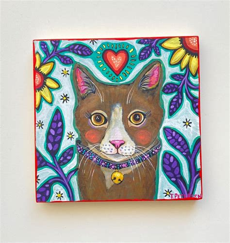 Folk Art Cat Painting - Etsy