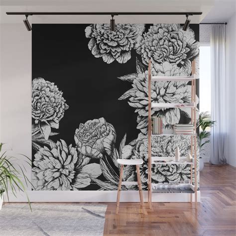 FLOWERS IN BLACK AND WHITE Wall Mural by Magic Dreams | Society6