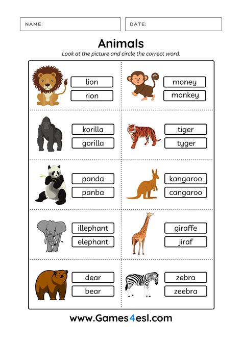 Free Printable Animal Worksheets