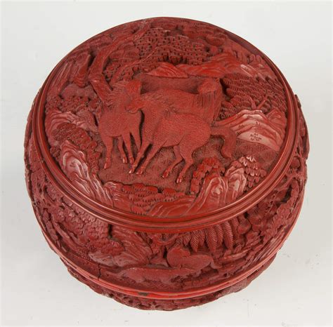 Carved Cinnabar Lacquer Covered Box | Cottone Auctions