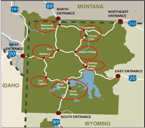 Yellowstone National Park Entrances Map - London Top Attractions Map