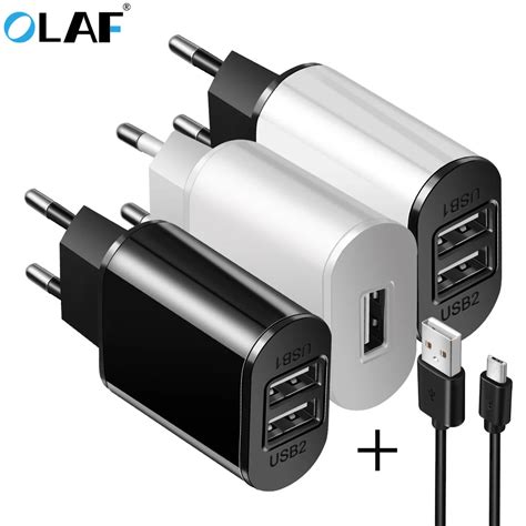 2 USB Charger 5V 2A EU Plug adapter Wall Mobile Phone Charger Portable Charge Micro Cable For ...