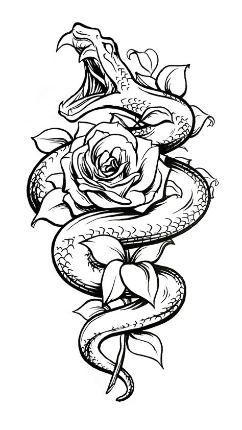 a snake wrapped around a rose tattoo design