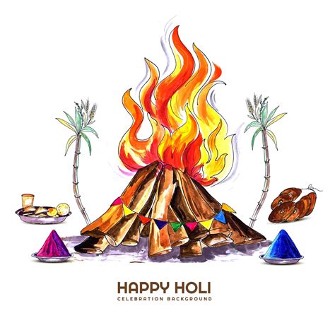 Download Holika Dahan celebration card with Holi elements Vector Art ...