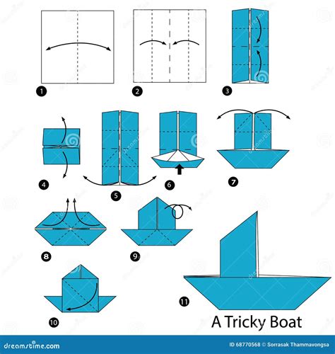 Step by Step Instructions How To Make Origami a Tricky Boat. Stock Vector - Illustration of ...