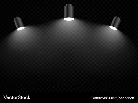 Black background with three realistic focus light Vector Image