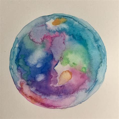 Watercolor planet, watercolor on paper, 4”x4” : r/Art