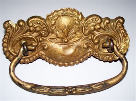 Antique Stamped Brass Ornate Drawer Pulls - Victorian Furniture Home Decor