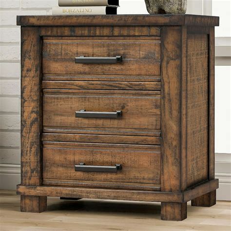 Rustic Three Drawer Reclaimed Pine Wood Nightstand, Wooden Front and ...