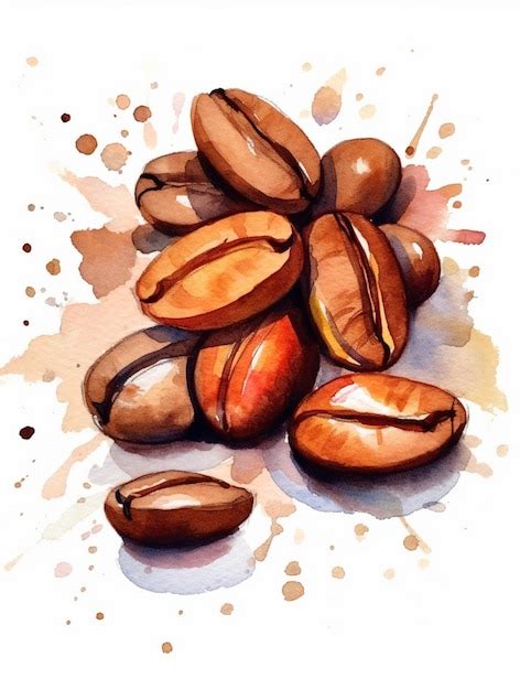 Premium Photo | A watercolor painting of coffee beans with a splash of paint.