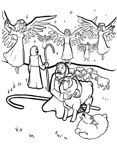 Shepherds and Angels Coloring Page