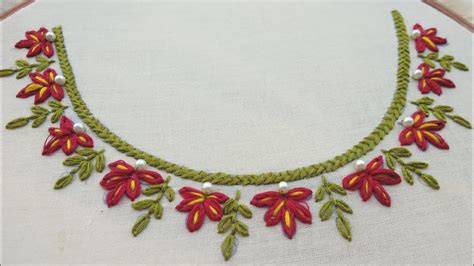 Hand Embroidery design for neck / Neckline design tutorial / Neck ...