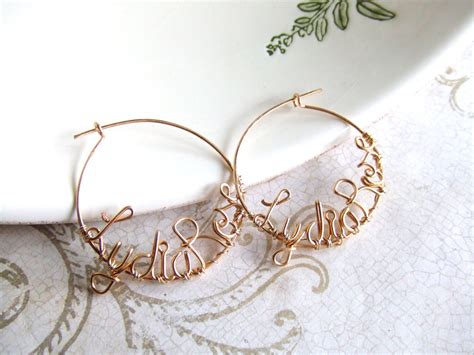 Personalized Earrings Hoop Earrings Any Word or Name Up to 9