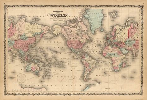 Johnson's Map of the World on Mercator's Projection - Art Source International