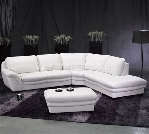 White Leather Contemporary Sectional Sofa w/Ottoman