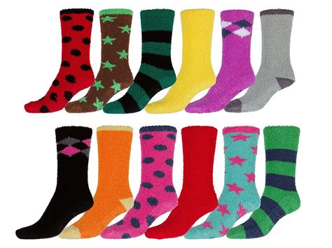 Sakkas Super Soft Anti-Slip Fuzzy Crew Socks Value Assorted 6-Pack ...