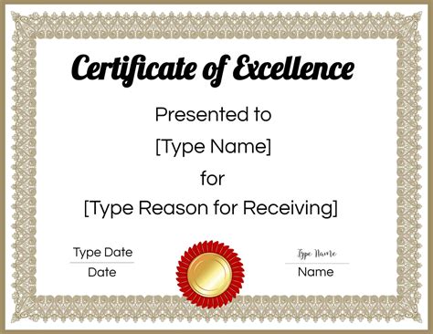 Certificate Of Academic Excellence Template Excel Templates | Images and Photos finder