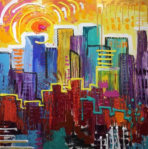 Cityscape Painting Original color | Fine art acrylic, City scape painting, Abstract city