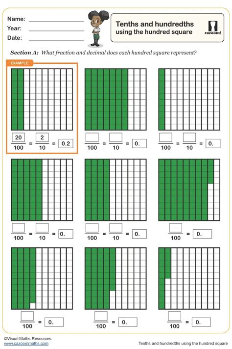 Tenths and Hundredths Using the Hundred Square in 2024 | Decimals worksheets, Teaching decimals ...