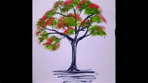 Gulmohar tree - Easy Acrylics colour painting - YouTube