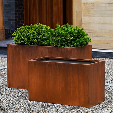 Box Indoor/Outdoor Planter - Rust Steel (Set of 2)