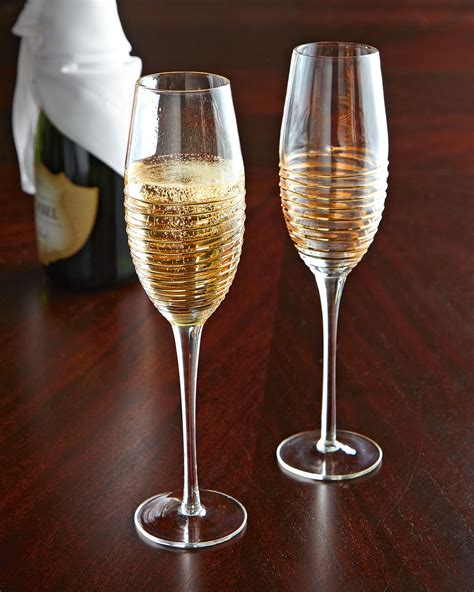 Champagne Flutes with Raised Design, Set of 4