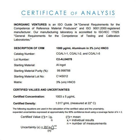 Free 11+ Sample Certificate Of Analysis Templates In Google with Unique Certificate Of Analys ...