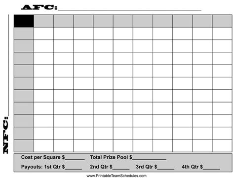 16 Square Football Board Template | Super Bowl Squares - Printer Friendly Football Pool, Super ...