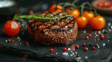 Fast food, close-up of grilled steak, food presentation techniques in ...