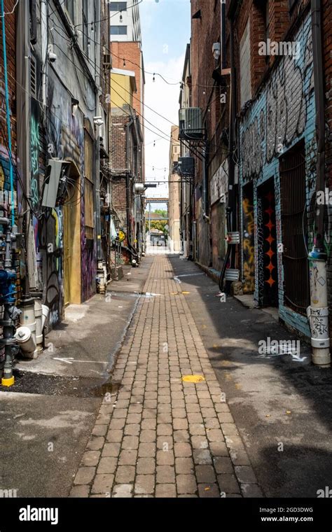 Art and graffiti cover a famous alleyway near Market Square in Knoxville, Tennessee Stock Photo ...