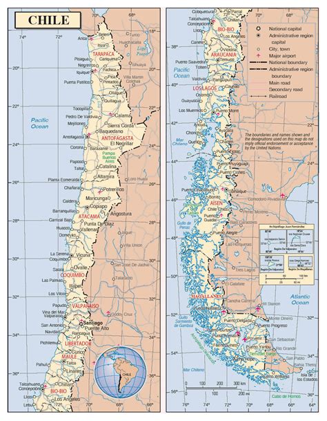 Detailed political and administrative map of Chile with roads, cities and airports | Vidiani.com ...