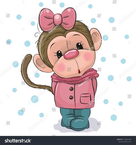 Cute Cartoon Monkey girl on a white backgroundMonkey#Cartoon#Cute#background Cartoon Monkey ...