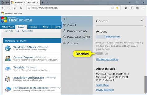 Enable or Disable Sync Microsoft Edge Settings in Windows 10 | Tutorials