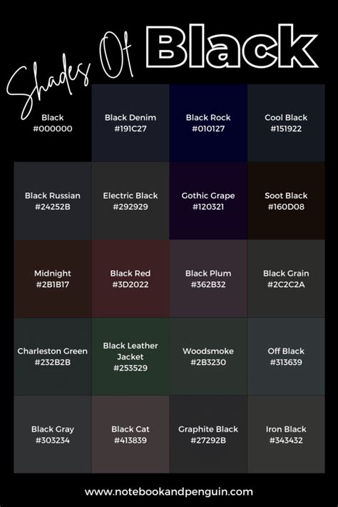 99 Shades Of Black Color With Names, HEX, RGB, CMYK (2023)