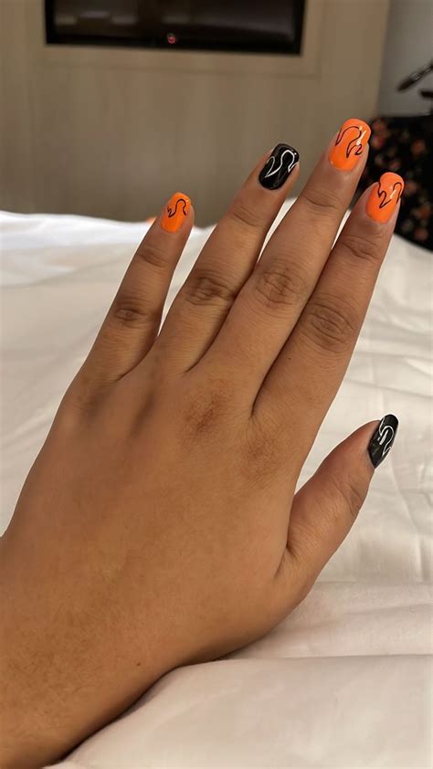 Black and Orange Flame Nails | Black nails, Black nail designs, Nail designs