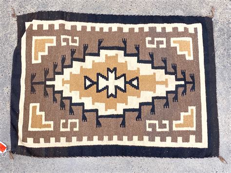 Lot - Vintage Navajo Two Grey Hills Hand Woven Wool Rug