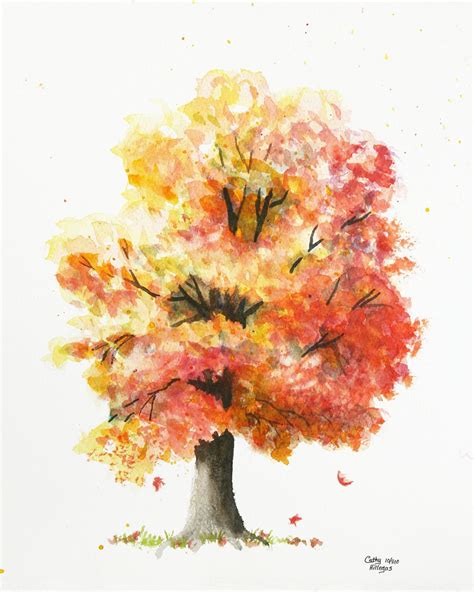 Autumn Tree Watercolor Painting Print, Cathy Hillegas, 8x10 Watercolor ...