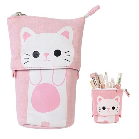 Cute Cat Pencil Cases: Retractable standing Pencil Case with Kawaii Cats