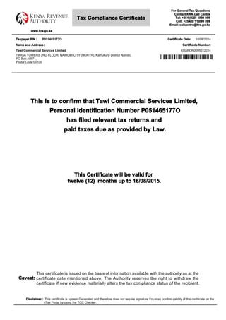 Tax KRA Compliance Certificate | PDF