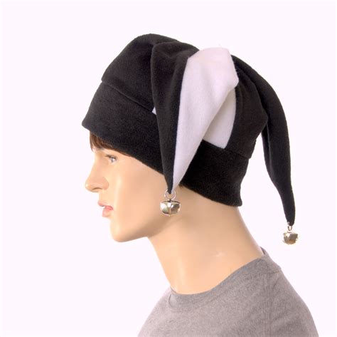 Jester Hat Black and White Three Pointed With Silver Bells Fleece ...