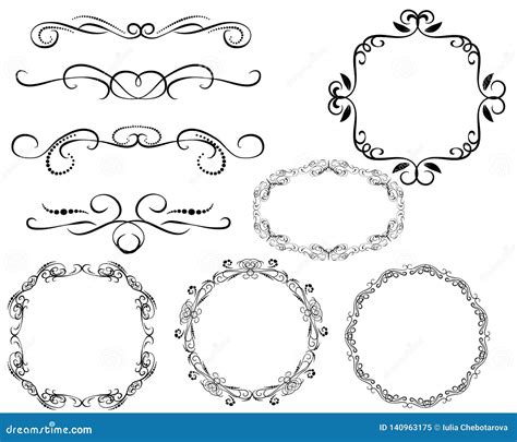 Set of Decorative Flourish Dividers, Borders, Frames Stock Illustration - Illustration of ...