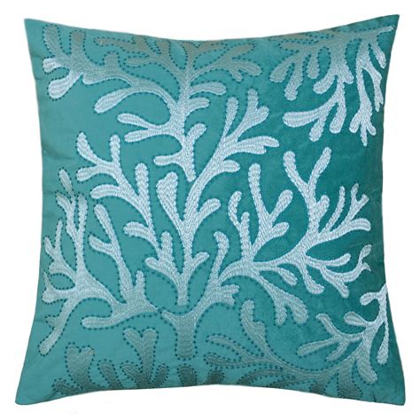 Beach Collection Sea Coral Velvet Decorative Spa / Teal Pillow - Feather Filled - Walmart.com